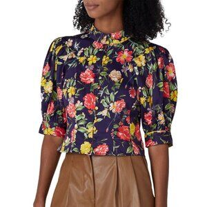 Marissa Webb Puff-Sleeve Floral Crop Top